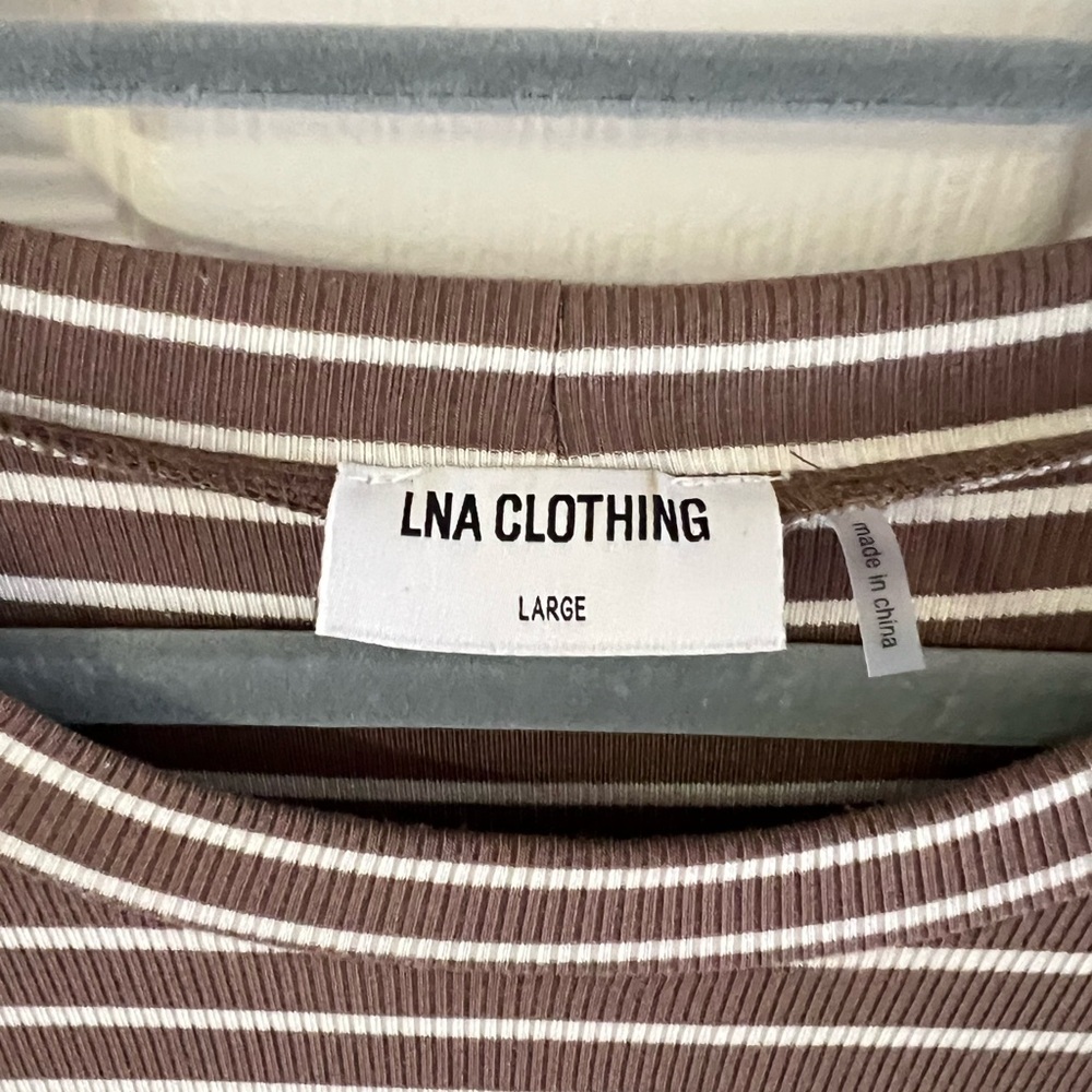 LNA Clothing short sleeve brown & white striped tee. Ribbed. VERY GUC! Size Lg. - Picture 4 of 6